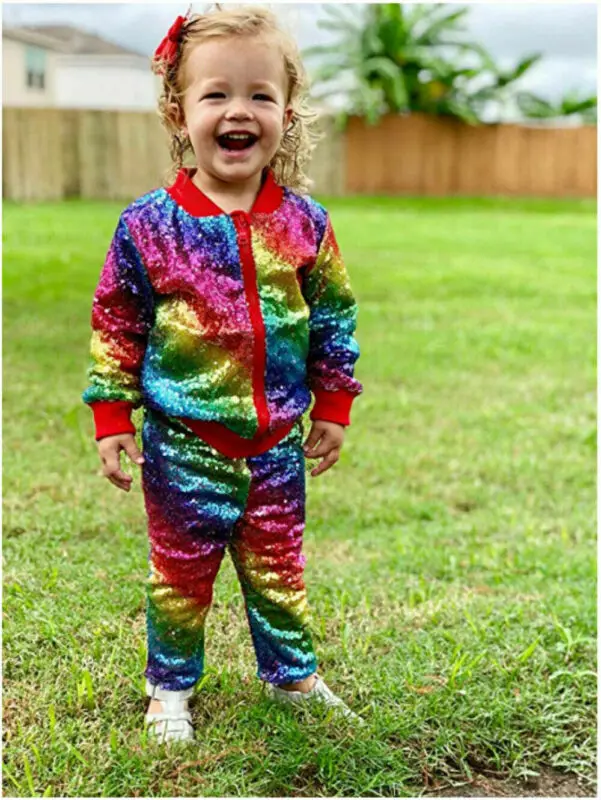2pcs Autumn Baby Sportswear Outfits Newborn Kids Baby Girl Clothes Sequins Pullover Top Pants Clothes Set
