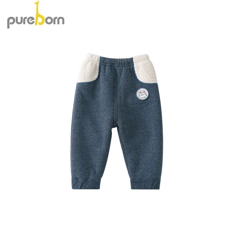 Pureborn/штаны для малышей; детские брюки; повседневные хлопковые брюки с высокой талией и рисунком; Одежда для мальчиков и девочек; сезон весна-осень - Цвет: blue