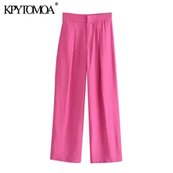 KPYTOMOA – Pour Femme Pantalon Chic à Jambes Larges avec Poches Latérales, Vêtement Vintage de Haute Taille, avec Fermeture Éclair, à la Mode, 2021 