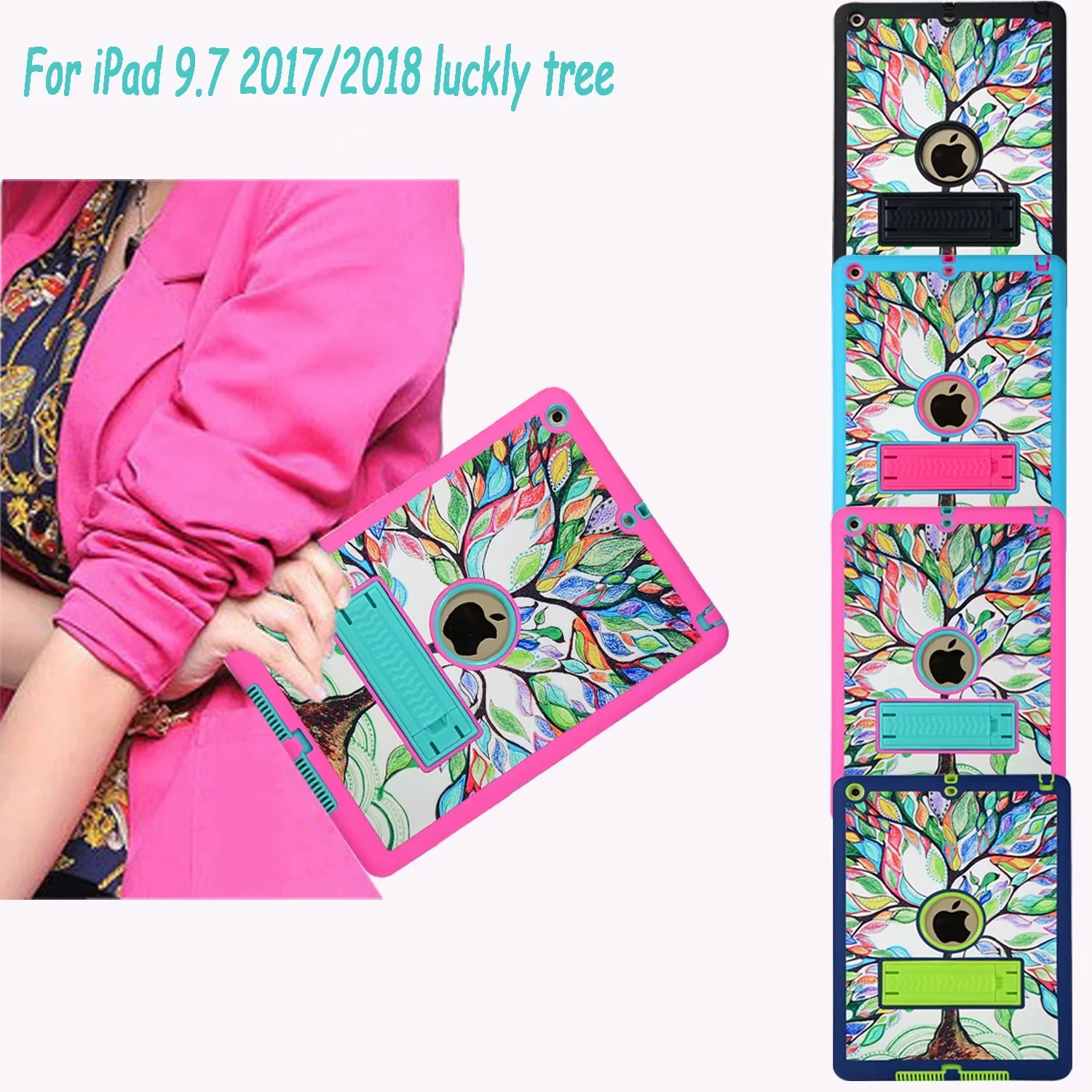 

Lucky Tree Bracket silicon PC Smart Cover Case for Apple iPad 6 Pro 9.7 A1673 A1674 A1675 A1566 A1567 Shockproof Bumper
