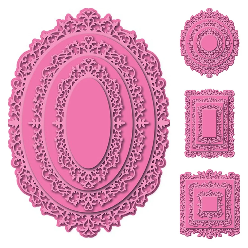 

New Circle Oval Square Rectangular Lace Frame Metal Cutting Dies Scrapbook Paper Craft Knife Blade Punching Die Diy Gift Card