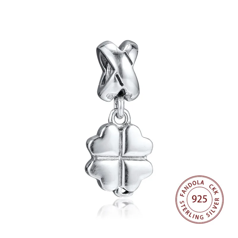 CKK Подходит Pandora Подвески браслеты бусины из стерлингового серебра 925 Lucky Green подвеска Клевер талисман из бусин ручной работы ювелирных изделий perles
