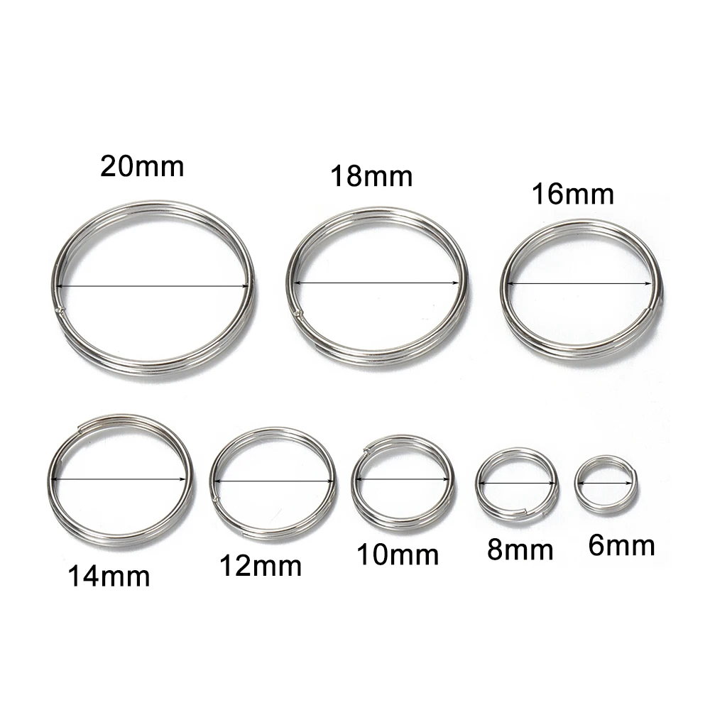 100 Pcs 6-20mm Poliert Silber Farbe Schlüsselring Edelstahl Loch Schlüssel Ring Schlüssel Kette Runde Linie Keychain connectors Ergebnisse