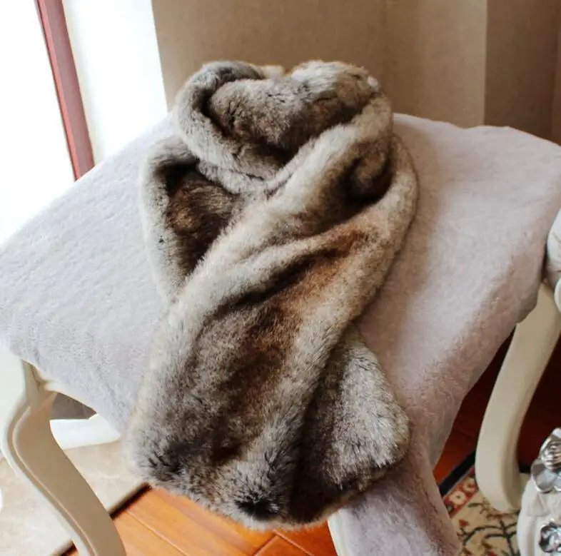 Теплый длинный шарф из мохнатого искусственного кроличьего меха зимний женский воротник из искусственного меха шарф градиентного цвета