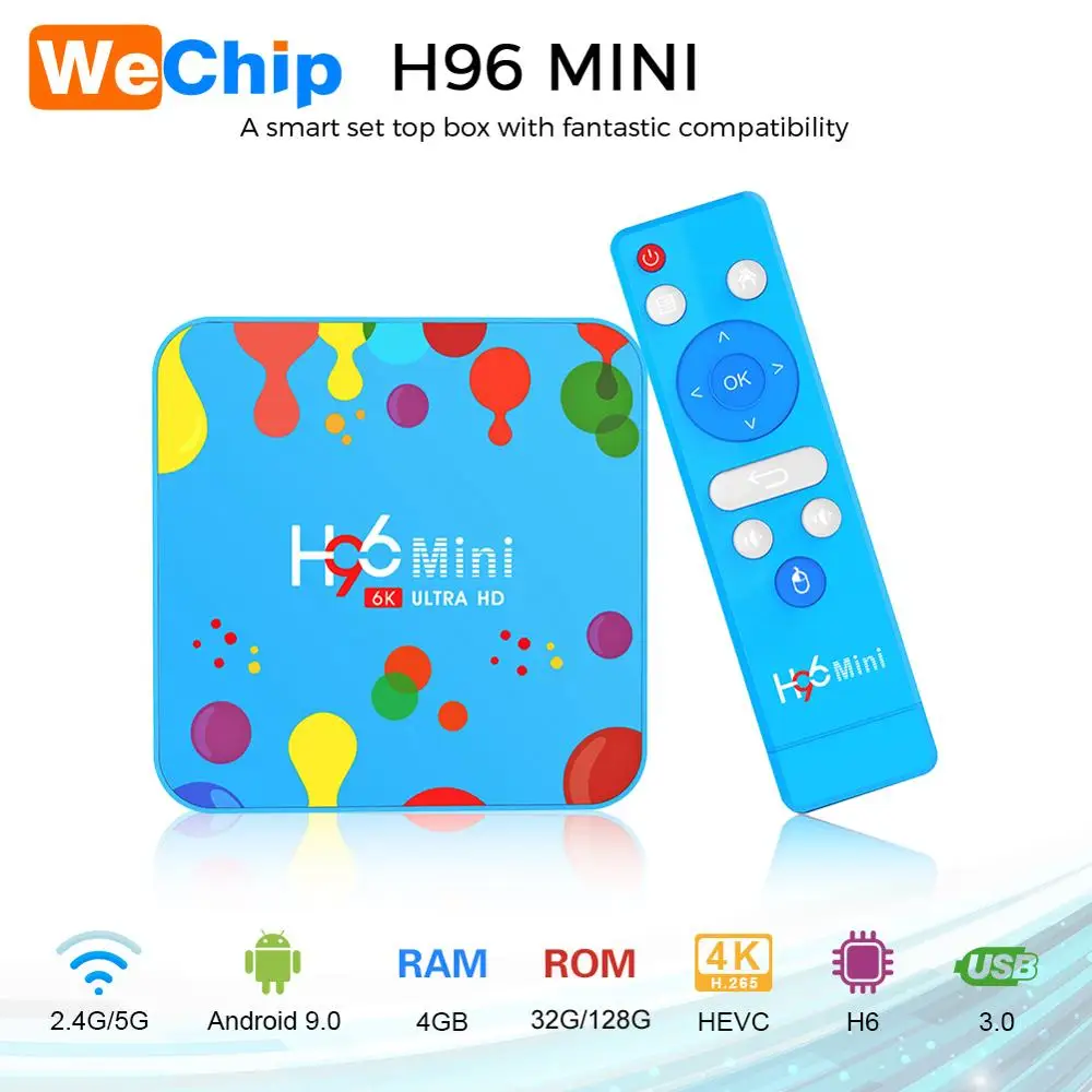 ТВ приставка Wechip H96 Mini на Android 128 4 + 9 0 ГБ ядра 6K H.265 Wi Fi Bluetooth|ТВ-приставки и