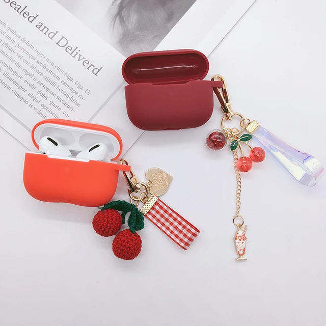 Red Cute Luxury Designer Airpods 1 2 Pro Case With Keychain 