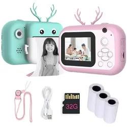 Appareil photo pour enfants, impression instantanée, HD 1080P, carte de 32 go, jouets, cadeaux d'anniversaire pour garçons et filles 