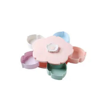 

Portable Colorful Flower Design Double-deck Rotary Box For Fruit Snack Candy Food Container Storage Bins LX9C
