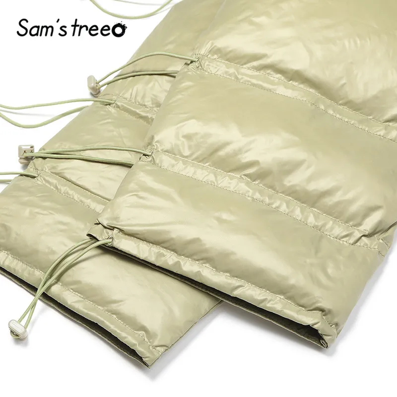 SAM'S TREE, черный чистый минималистичный стиль, теплый пуховик для женщин, зима, на завязках, верхняя одежда для женщин