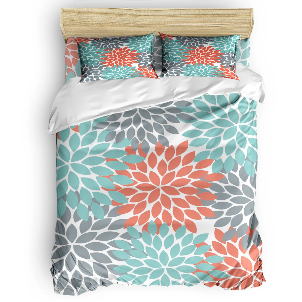 

Multicolor Dahlia Green Gray Red Printing Custom Bedding Set 3D Digital Printing Christmas Bedding Set US KING QUEEN