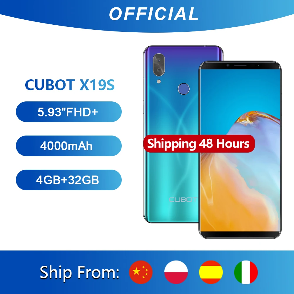 Cubot-Teléfono móvil inteligente de 32G Rom, dispositivo móvil procesador Helio P23, octa-core, cámara dual 16.0mp, pantalla FHD 5,93*2160 de 1080 pulgadas, Batería grande de 4000mAh, 4GB RAM, 4G LTE, modelo X 19 S