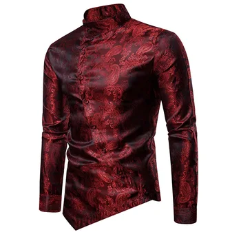 

2019 New Arrival Autumn Winter Men Shirt Long Sleeve Irraguler Slim Fit Embroidery Tee Chemise Homme Manche