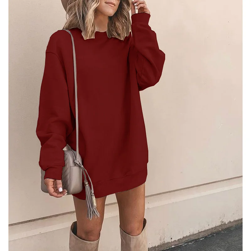 

Harajuku Sweatshirt Dress Women Solid O-neck Female Autumn Winter Casual Long Sleeve Pullovers Hoodie Sweatshirts SJ3805Y