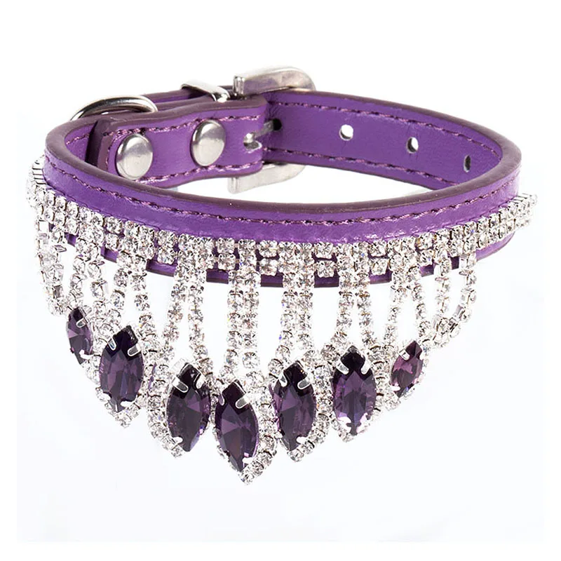 Роскошные Стразы ошейник для собак блестящее ожерелье для питомцев с кристаллами ошейник для маленьких собак ошейник для кошек розовый зеленый синий фиолетовый - Цвет: Purple Pet Collar