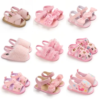 Summer Newborn Infant Baby Girls Princess First Walkers Shoes Soft Sole Sandals Shoes Pink Beach Shoes Baby Slippers 1