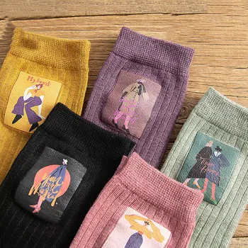 

Art Girl Print Harajuku Kawaii Korean Style Women Socks Skarpety Cotton Cute Socks Abstract Oil Painting Japan Sokken Skarpetki