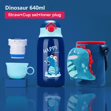 Thermos en paille pour enfants, avec deux types de couvercles créatifs, flacon sous vide Portable, grande capacité, tasse de dessin animé pour bébé