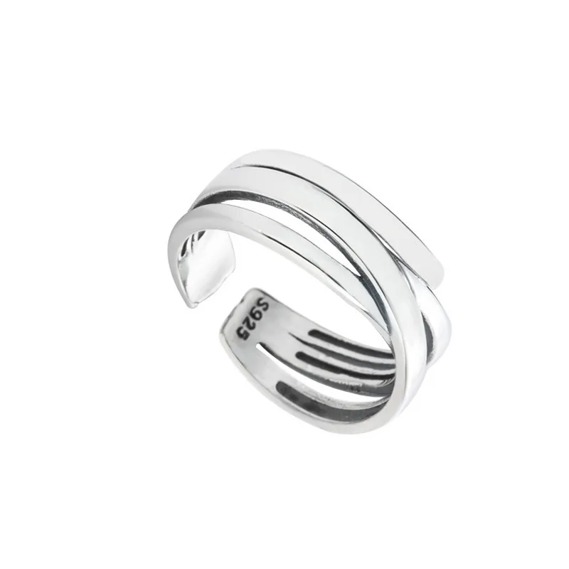 

Japanese and Korean version of S925 Instagram-style retro multi-layer winding irregular cross line ring female 006