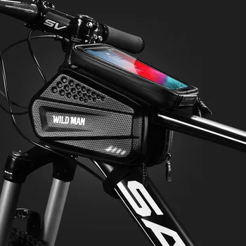 

WILD MAN Bicycle Phone Bag MTB Road Bike Front Top Frame Tube Touch Screen Hard Shell Bag Double Side Pannier Cycling Equipment