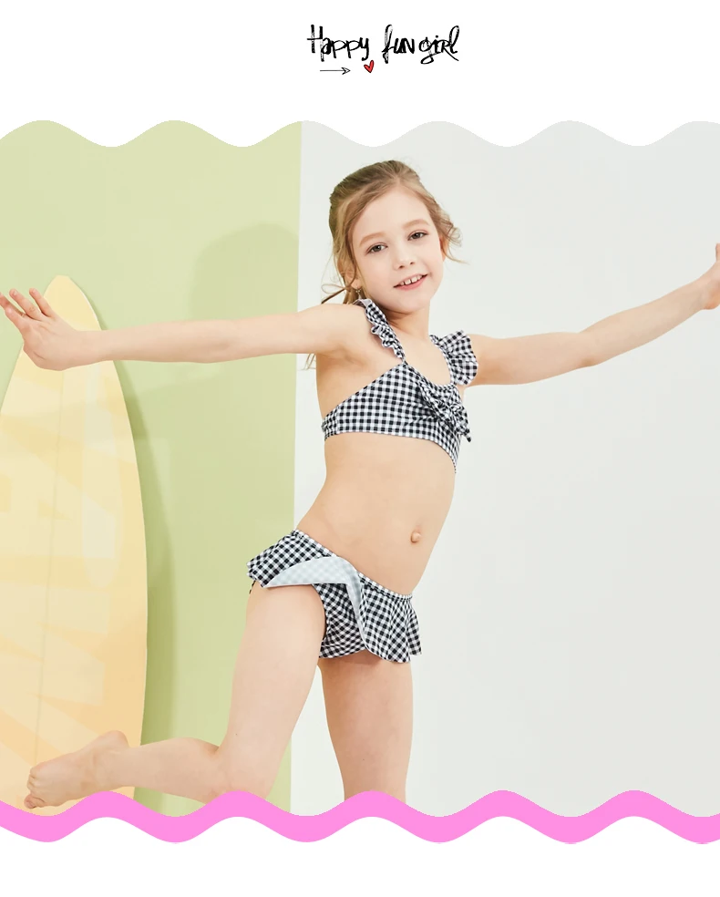 Купальник для маленьких девочек, детское бикини, купальник для детей, Красивый клетчатый купальник с бантом, женский пляжный костюм, платье