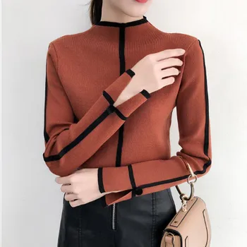 

EFINNY Fashion Pullover Sweater Women Autumn Winter Solid Color Slim Long Sleeve Turtleneck Bottom Sweater Top