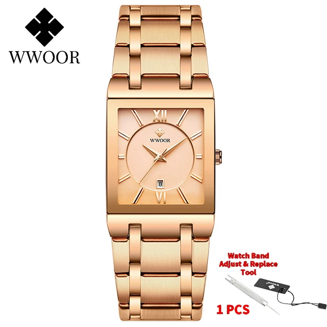 Relogio Masculino WWOOR Gold Black Watch Men Quartz Waterproof Wrist Watch For Men Fashion Square Casual Clock Male Dropshipping 