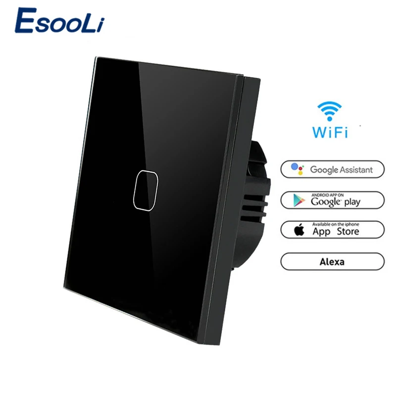 EsooLi 86 Тип сенсорный переключатель умный светильник переключатель wifi светильник переключатель приложение беспроводной пульт дистанционного управления стандарт ЕС работа с Alexa Google Home - Цвет: WiFi Black 1gang