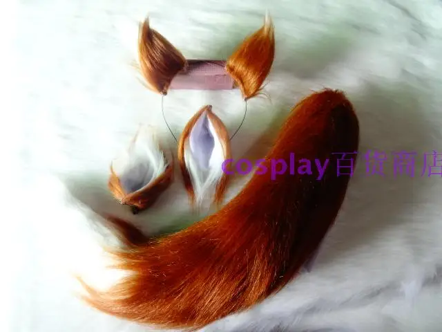 

Brown White Stitching Plush Fox Tail Wolf Ears Cartoon Perform Cosplay Props