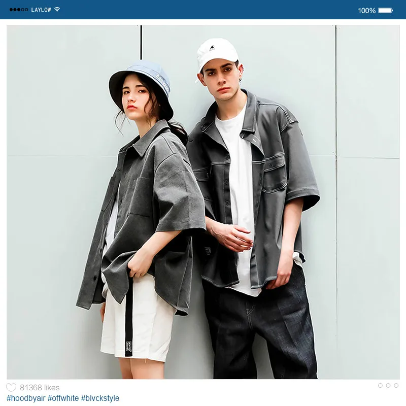 

Couple Teen Oversize Harajuku Simple Solid Color Loose Short Sleeve Shirt Shirt Men and Women Hip Hop Solid Casual Shirts