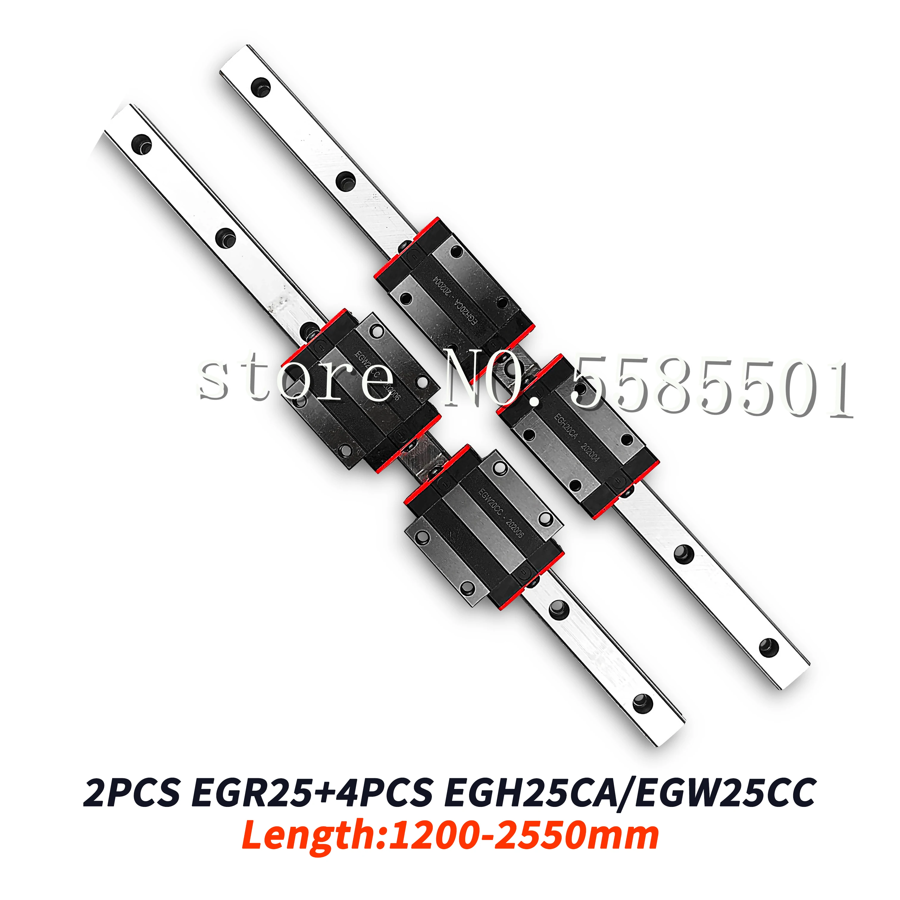 Linear  Rail 2pcs EGR25 1200-2550mm rail + 4pcs EGH25CA/EGW25CC Linear Guide with Block Carriage CNC 3D Print Part