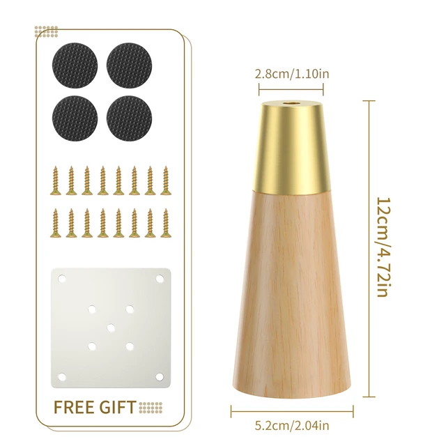 1Pcs 10-20cm Straight feet Solid Wood Furniture Legs,With Pure Copper Protective, For Cupboard Sofa legsTable Fittings Oak Feet straight12cm