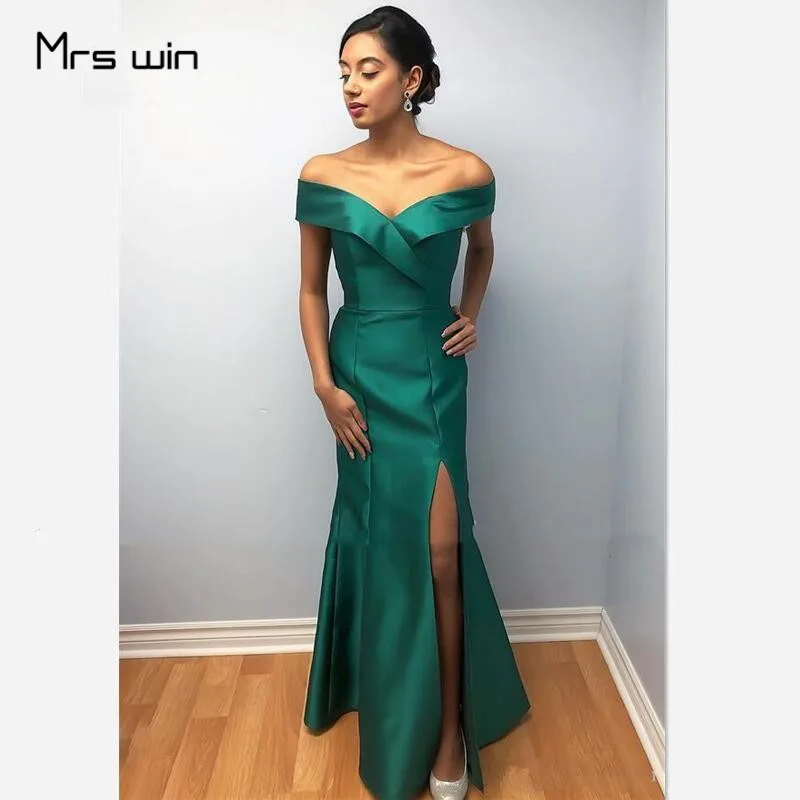 Mrs win/платья подружки невесты для девочек; Элегантное Длинное Зеленое платье русалки с вырезом лодочкой; Vestido Madrinha HR276; женское свадебное платье для гостей;