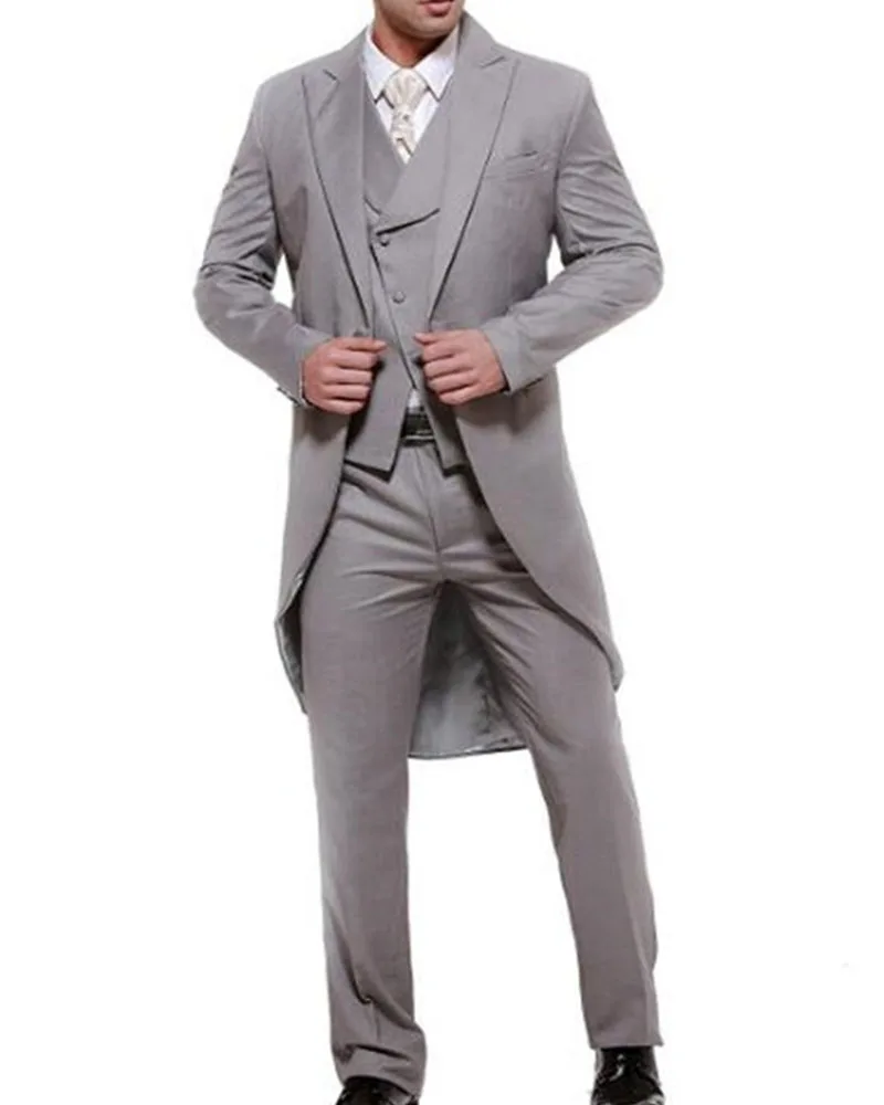 

New Arrival Custom Made Slim Fit Blazer Grey Full Men Suits Sets for Wedding Notched Lapel Groom Wear 3Pc Jacket+Vest+Pants+Tie