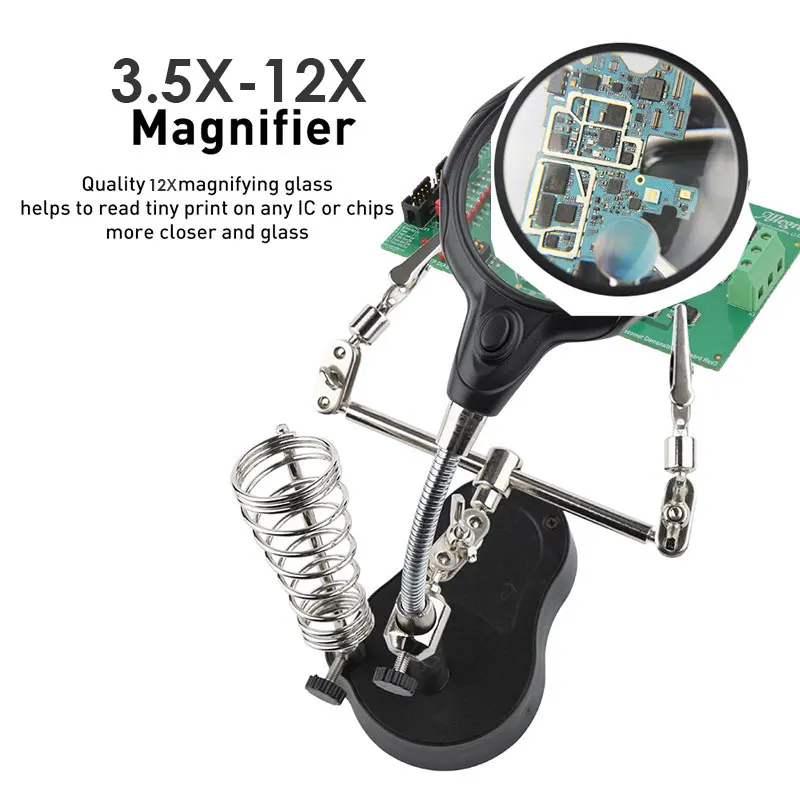 Black Zinc Alloy Desk Lamp Welding Magnifier Soldering Iron Tool Magnifier Bracket Durable Clamp Light Lens Auxiliary Clip