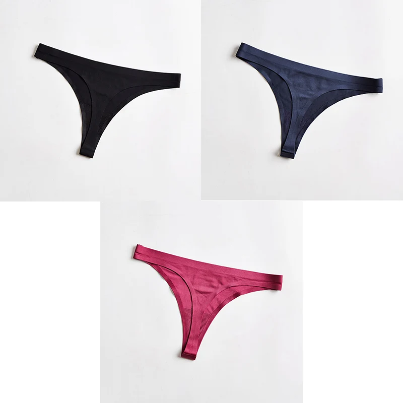 black blue red Женское нижнее белье, сексуальные бесшовные спортивные трусы, женские, Т-образные, мягкие, стринги для женщин, нижнее белье, ледяной шелк, 3 шт. BANNIROU - Цвет: black blue red