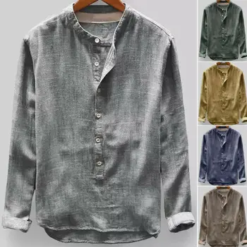 

2019 Men Linen Long Sleeve Shirt Summer Cool Loose Casual O-Neck Shirts Tops L-4XL Plus Size camisa social masculina streetwear