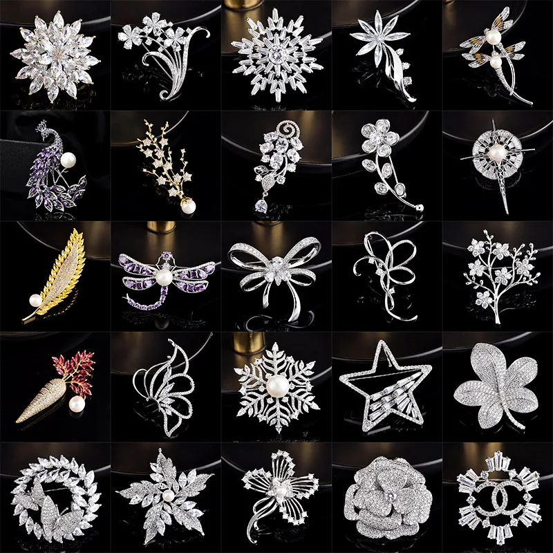 

2019 New Style Micro Zircon Snowflake Dragonfly Bow Brooch Top Grade Leaves Clothing Brooch Radish Tree Corsage