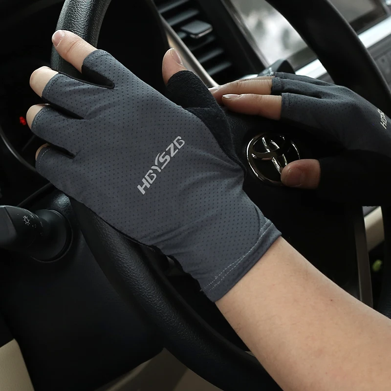 Summer half-finger sunscreen gloves unisex non-slip thin elastic driving and riding touch screen fitness outdoor   sports