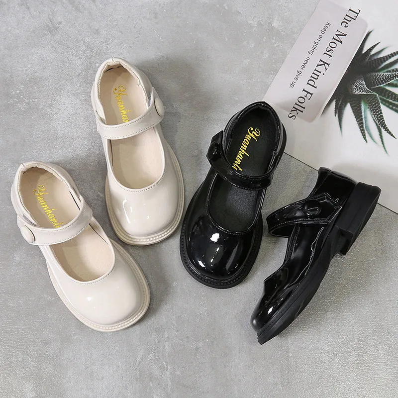 ULKNN Girls leather shoes stage princess shoes performance children's soft bottom non-slip solid color fashion cute