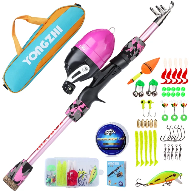 Sougayilang Kids Fishing Pole Set Full Kits with Telescopic Fishing Rod and  Casting Reel Baits Hooks