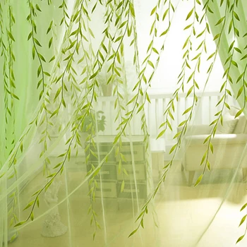 

Green Pastoral Willow Sheer Curtains Window Yarn for Living Room Tulle Fabrics Kitchen Gauze Simple Curtain Panel Home Textiles