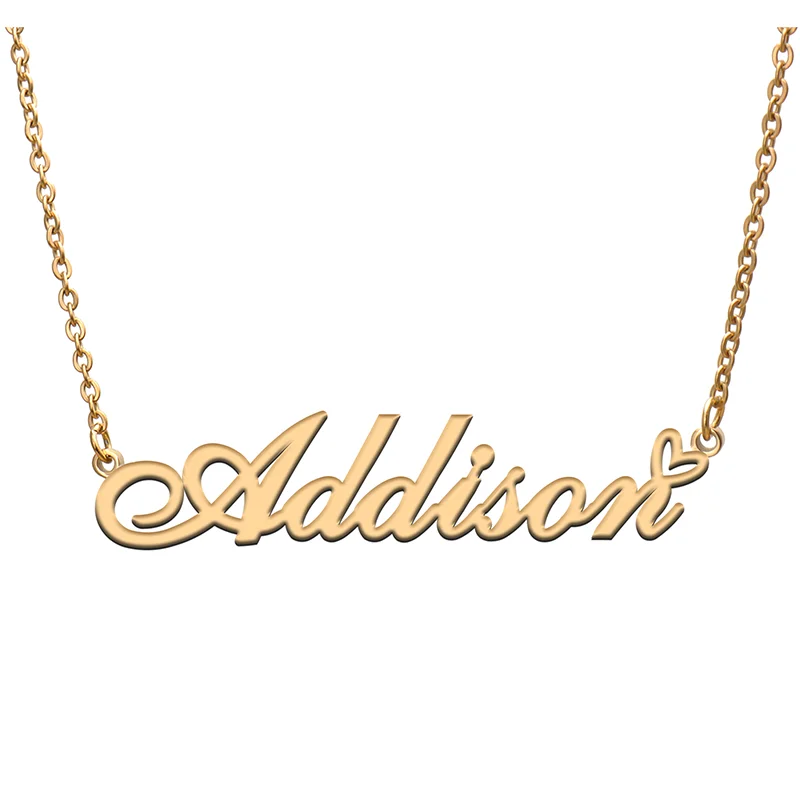 

Addison Name Tag Necklace Personalized Pendant Jewelry Gifts for Mom Daughter Girl Friend Birthday Christmas Party Present