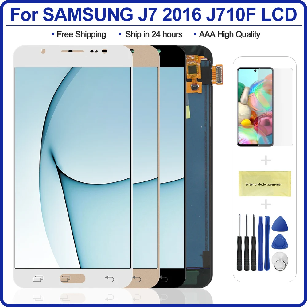Дисплей J710 с регулировкой яркости для Samsung Galaxy J7 2016 J710F J710H сменный сенсорный