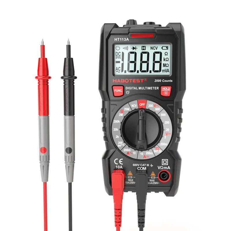 Koop Habotest HT113A digitale mini multimeter tester profesional transistor tester multitester multi meter