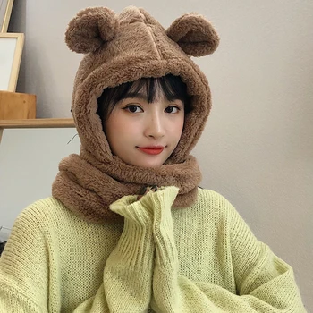 

HT2822 Autumn Winter Hat Scarf Set Women Soft Fleece Winter Accessory Ladies Cute Earflap Cap Female Thick Warm Ear Russian Hat