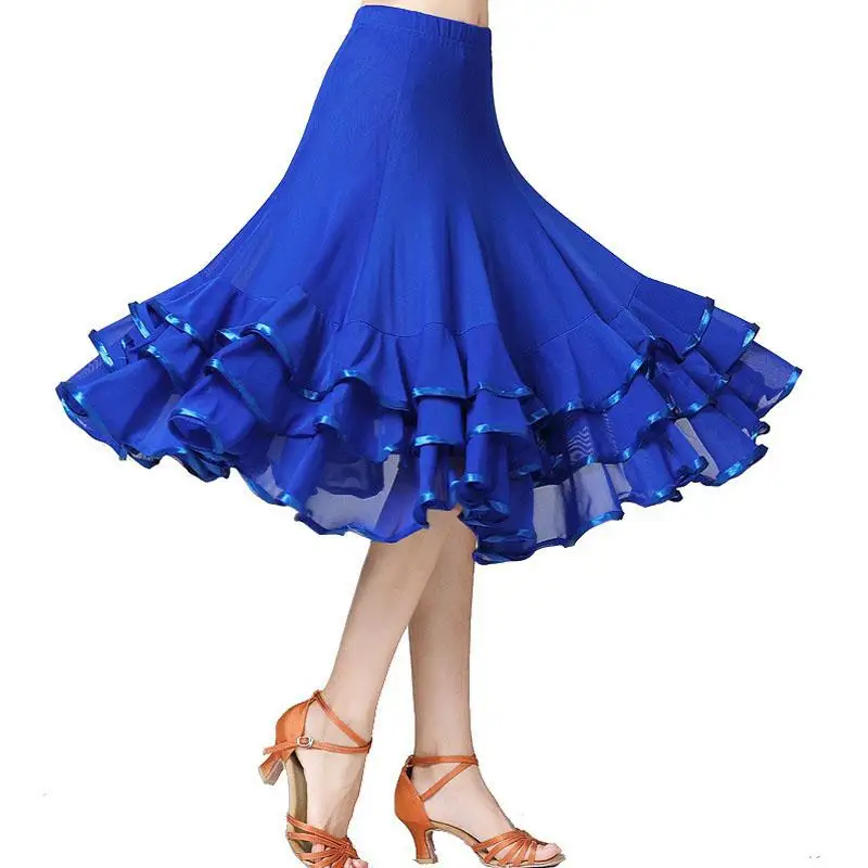 Квадратная юбка фламенко сетчатая практика социальных средней длины испанский бальный костюм для сценического выступления - Цвет: Синий