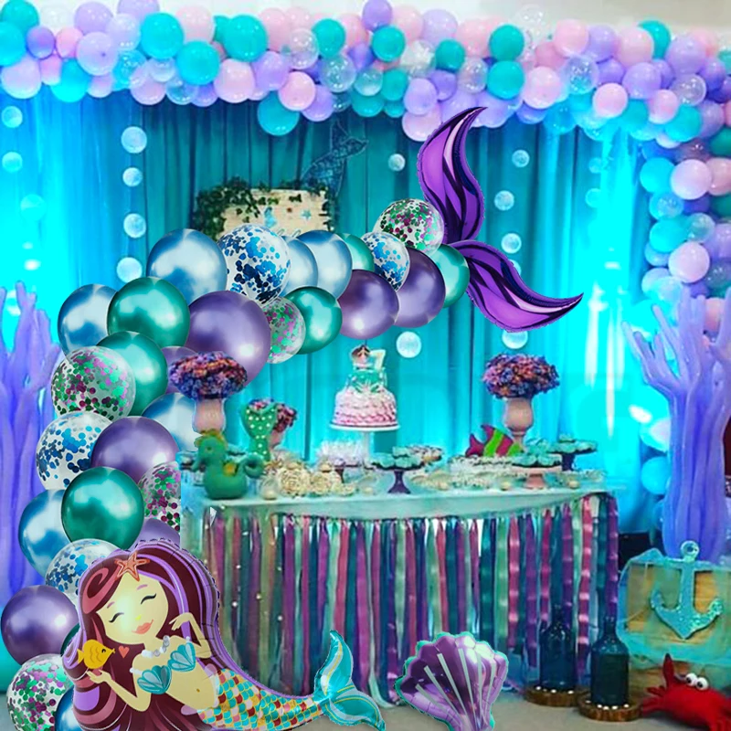 

Little mermaid Birthday party Backdrop decoration Mermaid tail Balloon arch Girlish kids favors Sea themed Parties Baby shower