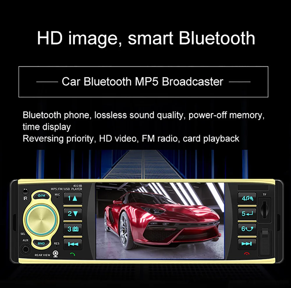 4,1 дюймов HD Автомобильный MP5 плеер Смарт bluetooth радио Hands-free Реверсивный эффект MP3 карта радио FM радио голосовое вещание система 4019b