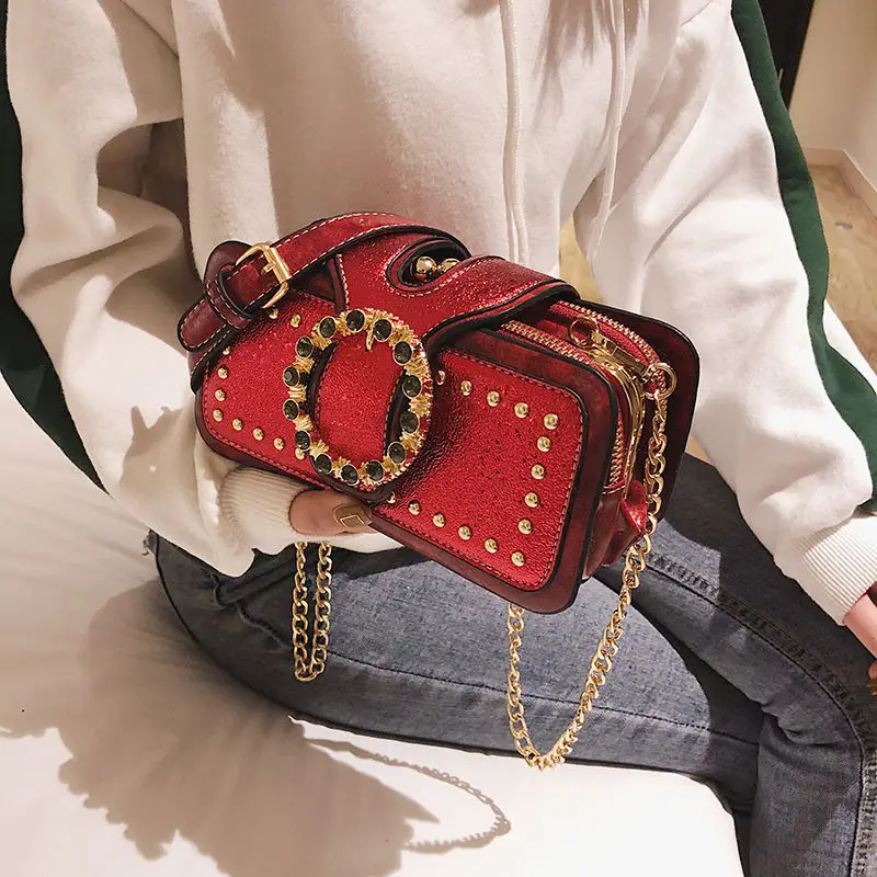 

Celebags Red New Square Bag Girl 2019 New Single Shoulder Slant Bag Korean Edition Designer Bags Famous Brand Women Bags 2018