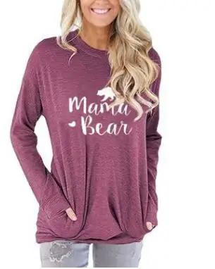 Хит, свободные топы, футболка, женская футболка с надписью Mama Bear, круглый вырез, повседневный Топ, Женская цветная футболка с длинным рукавом - Цвет: style 13